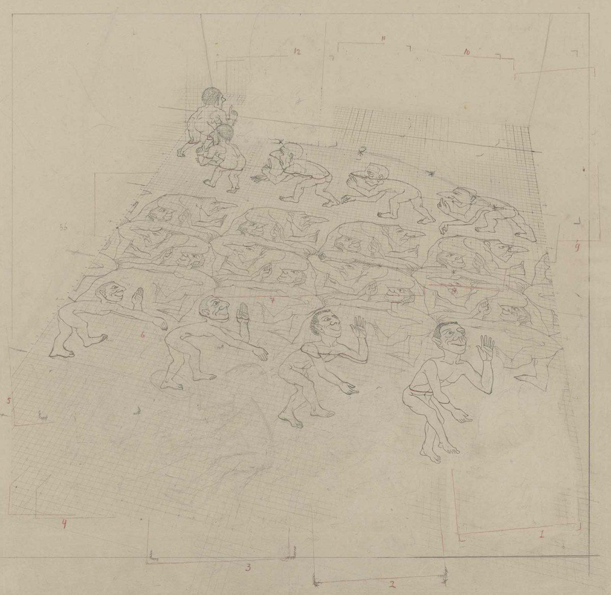 M.C. Escher, study for Encounter, pencil on paper, 1944