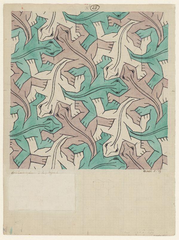 Studie behorend bij regelmatige vlakvulling van Reptielen, aquarel/potlood, januari 1939