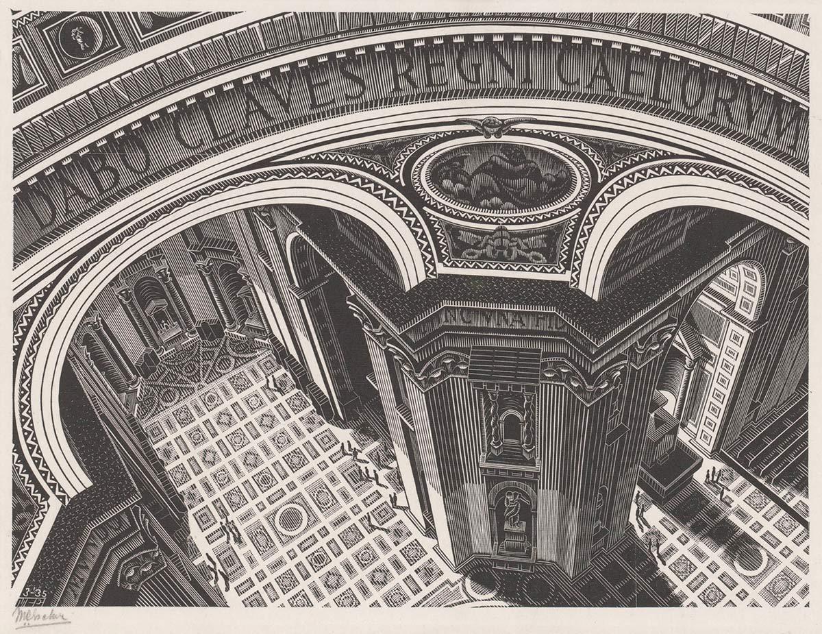 M.C. Escher, Inside St Peter's, wood engraving, March 1935