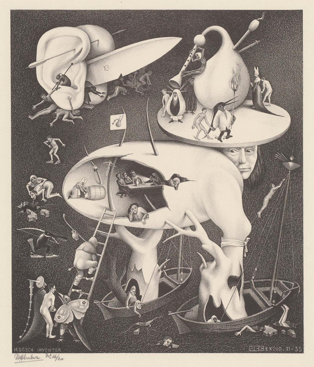 M.C. Escher, Hell, copy after a scene by Hieronymus Bosch, lithograph, November 1935