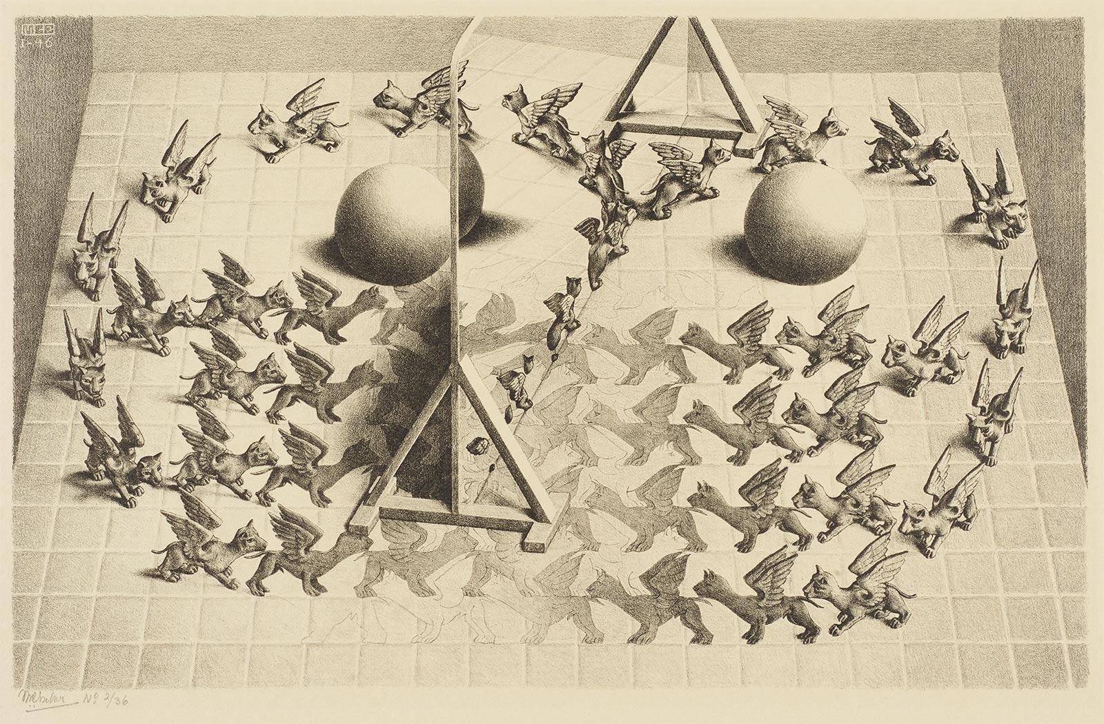 M.C. Escher, Toverspiegel, litho, januari 1946