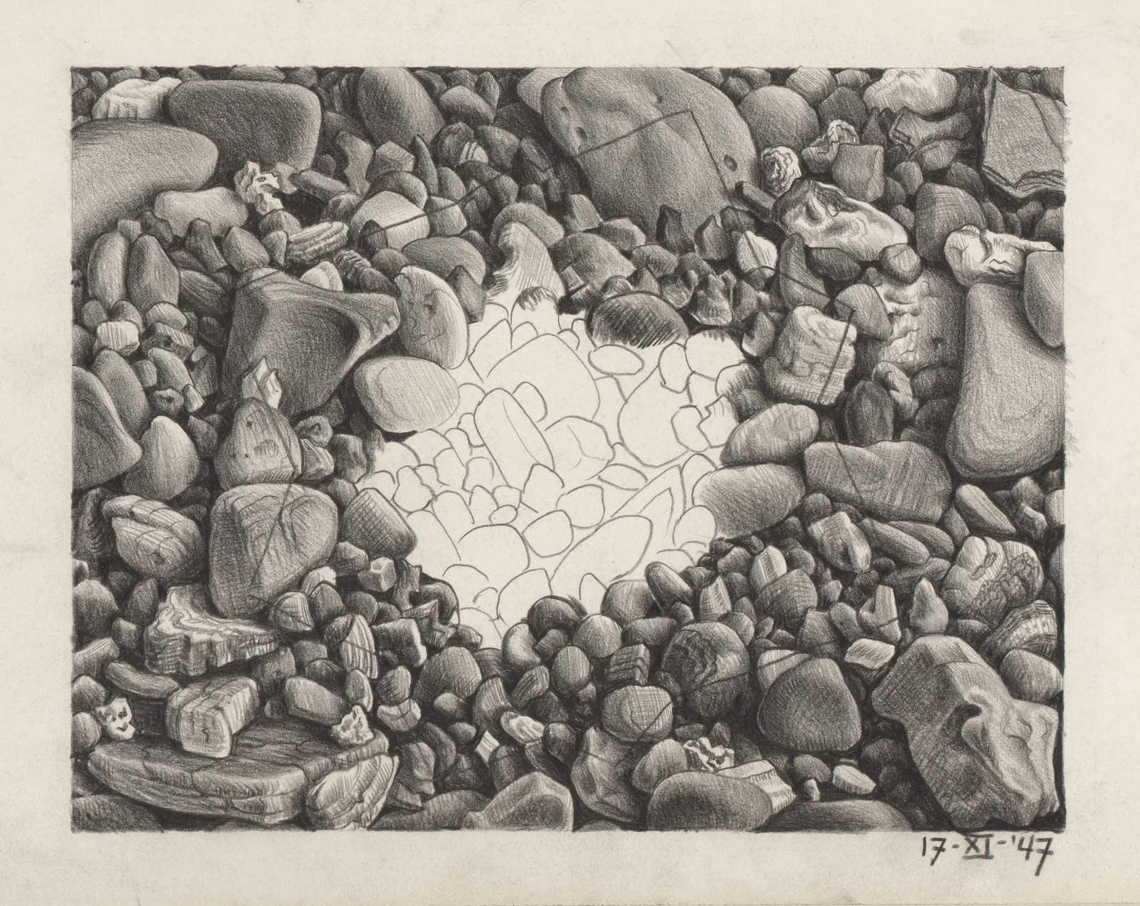 M.C. Escher, Studie voor de mezzotint Kristal, potlood op papier, november 1947