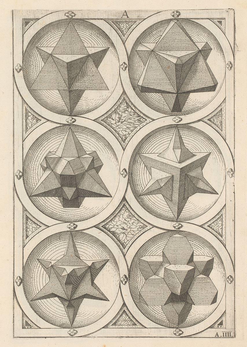 Six Polyhedra based on a Dual Tetrahedron, Jost Amman, after Wenzel Jamnitzer, 1568. Collection Rijksmuseum Amsterdam