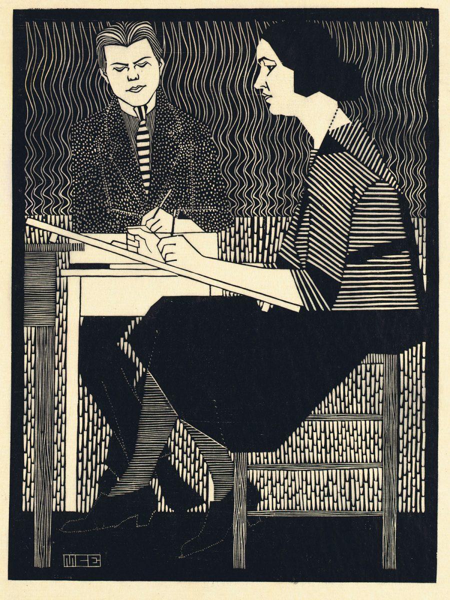 M.C. Escher, A lezione da De Mesquita, xilografia, 1920 o 1921