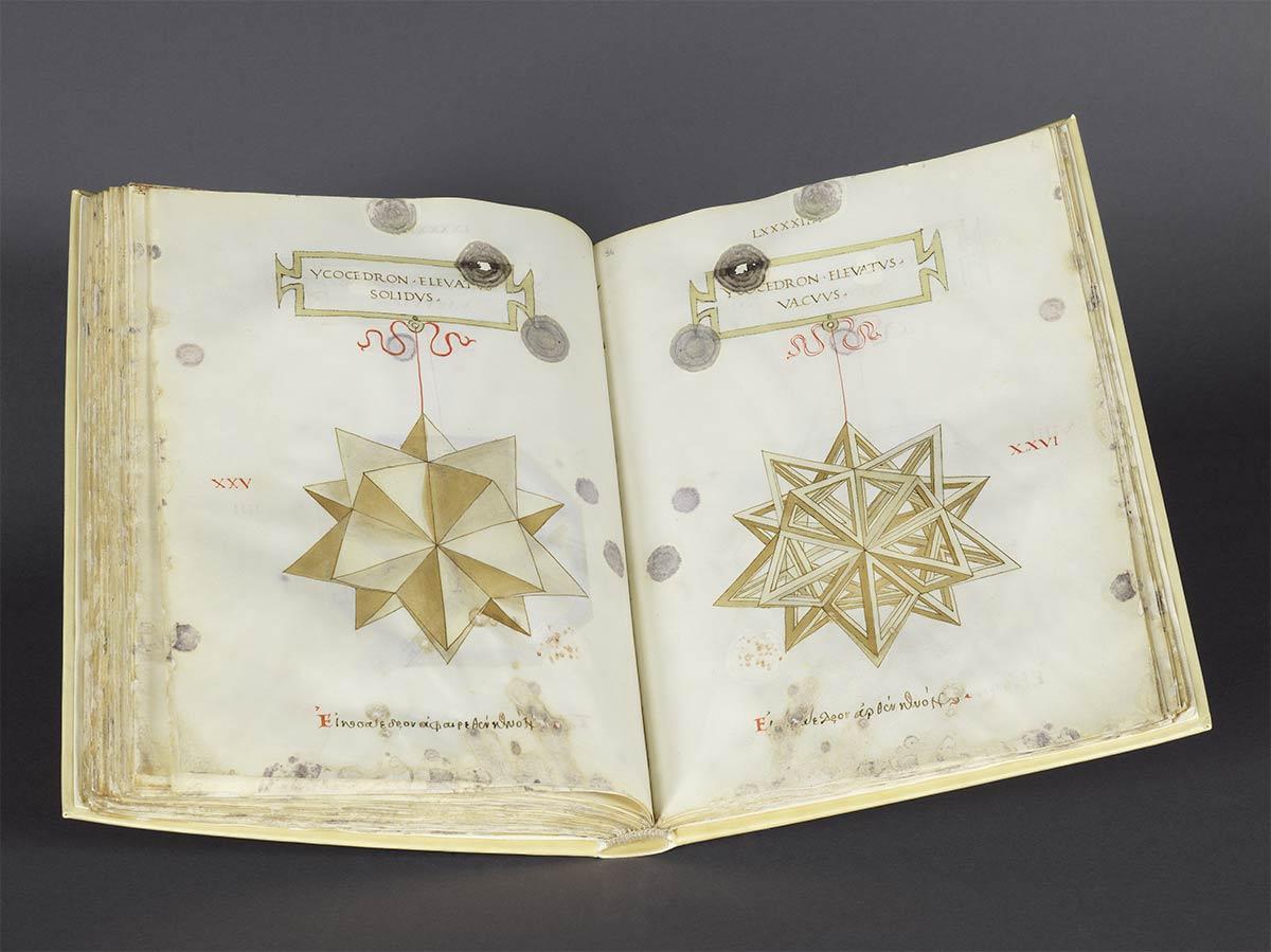 Manuscript of Divina proportione by Luca Pacioli, featuring illustrations by Leonardo da Vinci. Photo Bibliothèque de Genève / Matthias Thomann