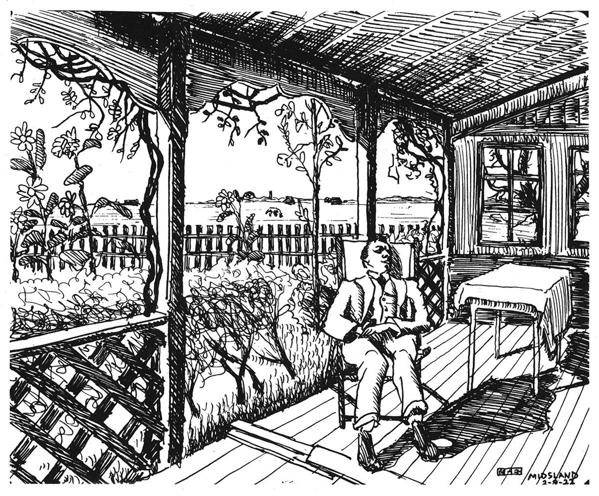 M.C. Escher, Midsland, Terschelling, pentekening, 2 september 1922, zoals afgebeeld in Leven en Werk van M.C. Escher op pagina 25