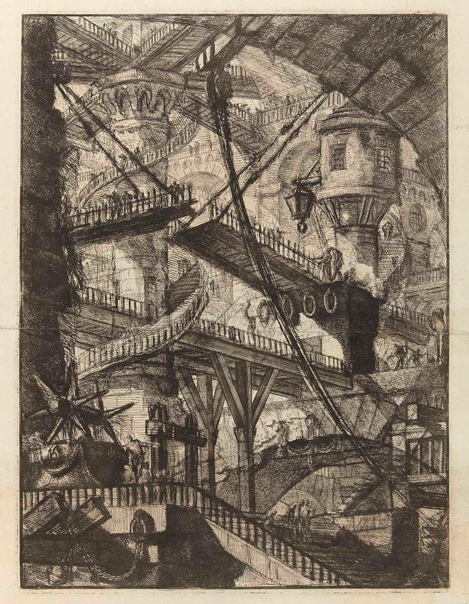 Giovanni Battista Piranesi, Carceri d'invenzione (plaat 7), tweede versie, ets, 1761
