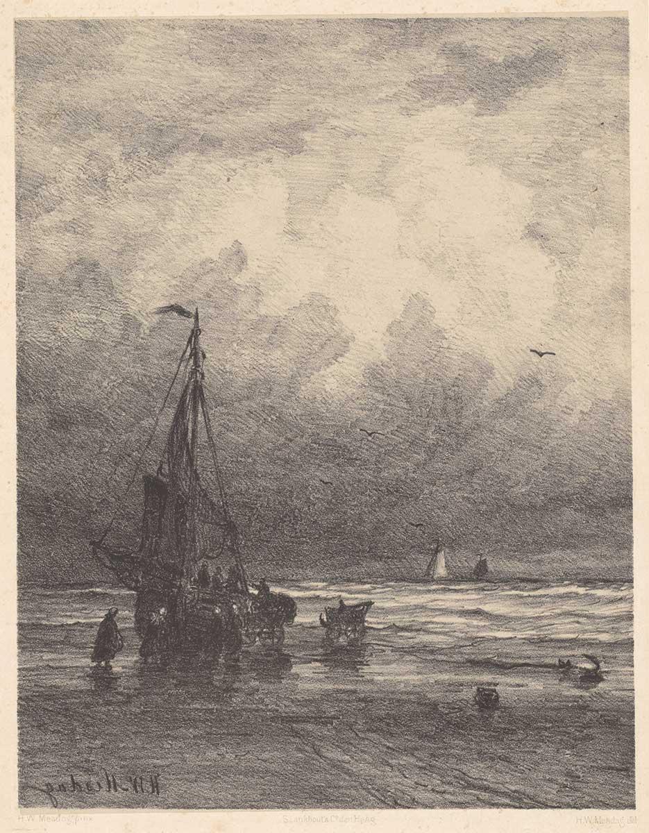 Hendrik Willem Mesdag, Drohender Schauer über dem Strand, Lithographie, undatiert. Sammlung Kunstmuseum Den Haag