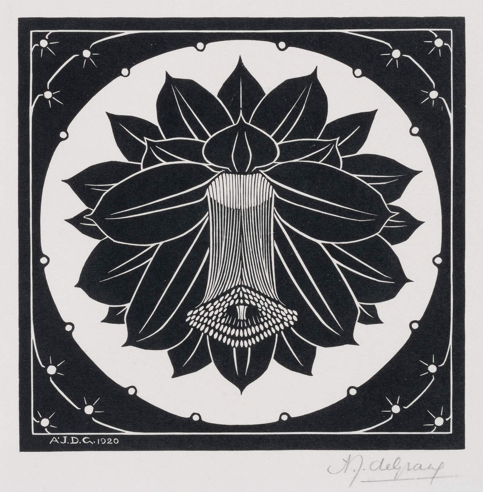 Julie de Graag, Bloemkelk, houtsnede, 1920. Collectie Kunstmuseum Den Haag