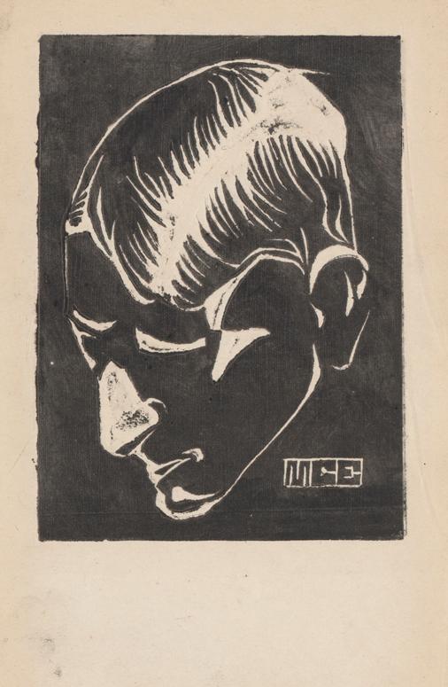 M.C. Escher, Self-portrait, linoleum cut, 1918