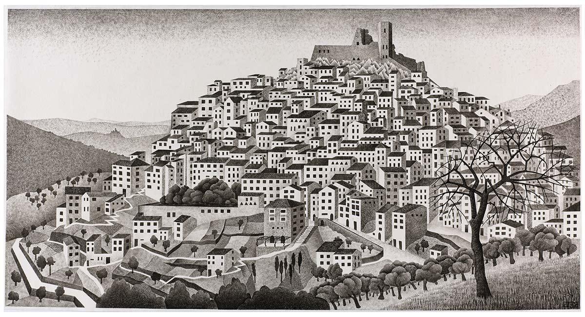 M.C. Escher, Montecelio, ink on paper, March 1924