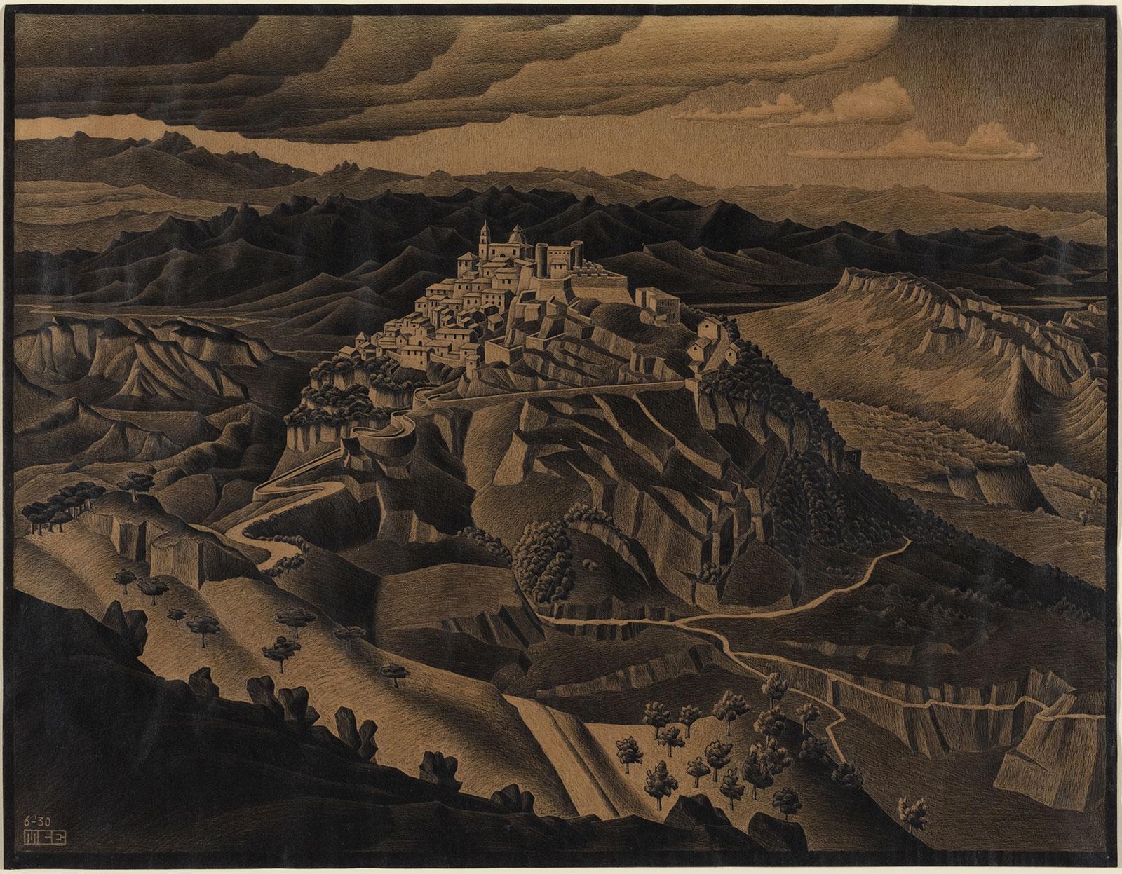 M.C. Escher, Santa Severina, Calabria, krabtekening, juni 1930. Collectie National Gallery of Art, Washington DC