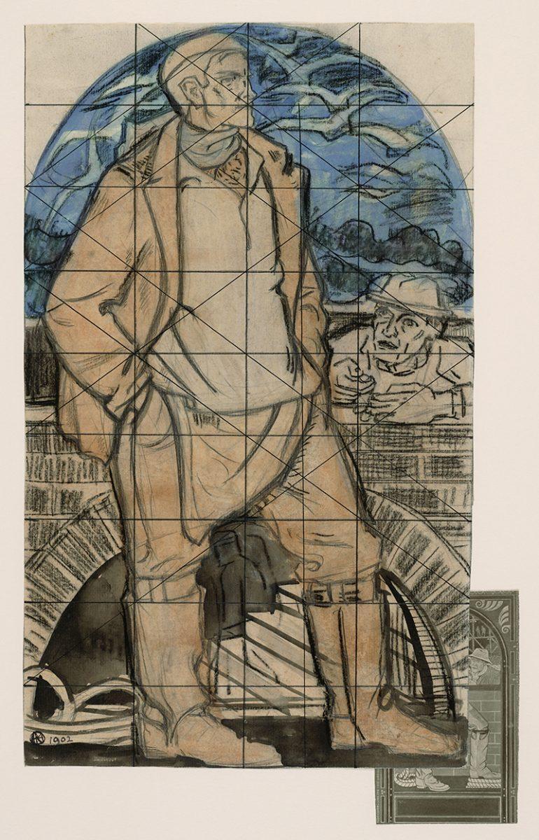 Richard Roland Holst, design wall painting  'Solidarity withstands the luring voice of gold' for the ANDB building, 1902. Amsterdam City Archives