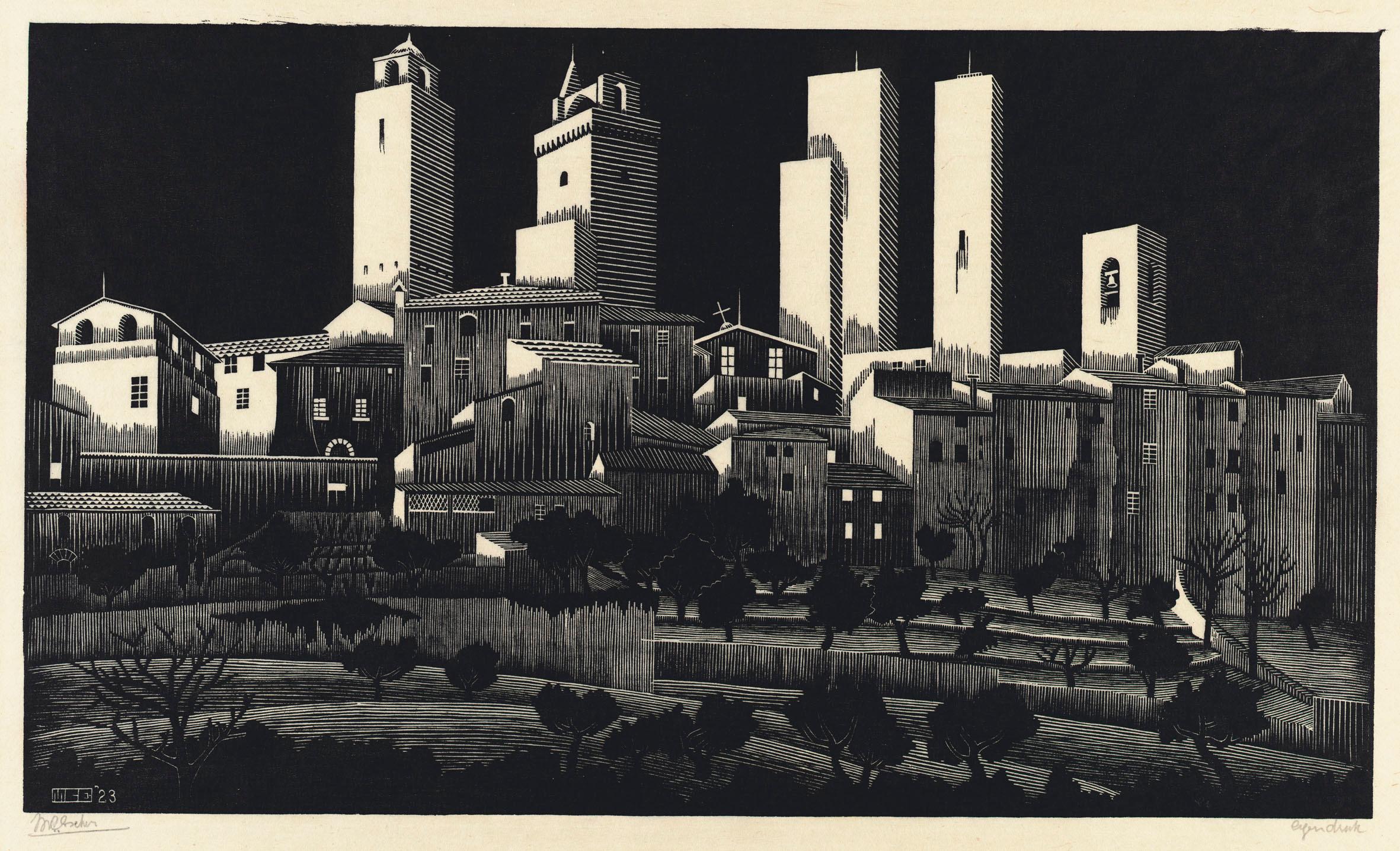 M.C. Escher, San Gimignano, woodcut, January or February 1923