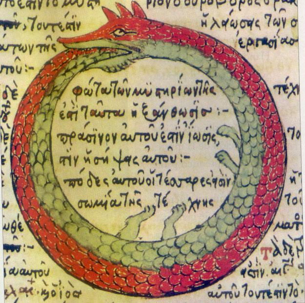 De Ouroboros in een Grieks-Byzantijns manuscript, 1478