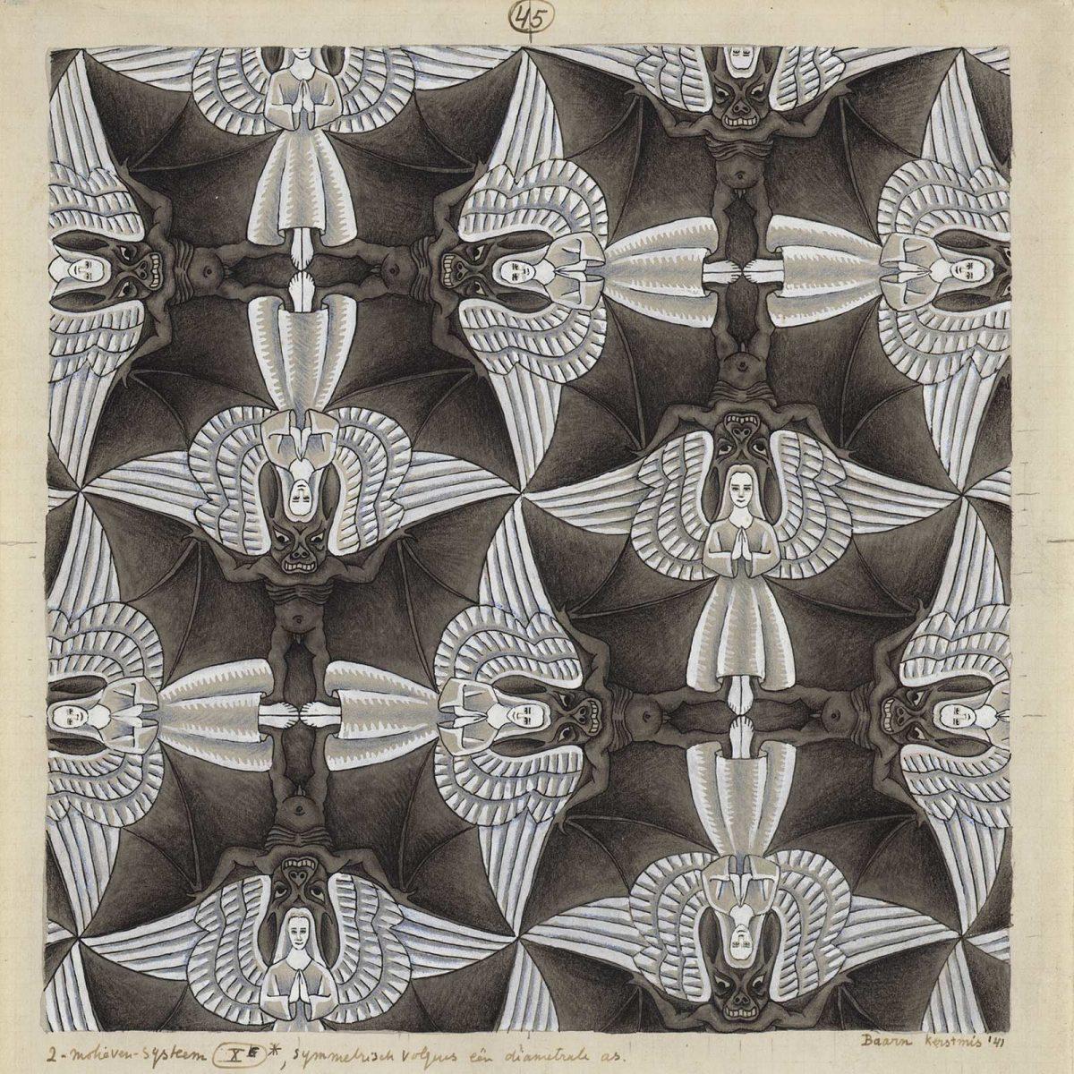 M.C. Escher, Regular division drawing no. 45, Christmas 1941