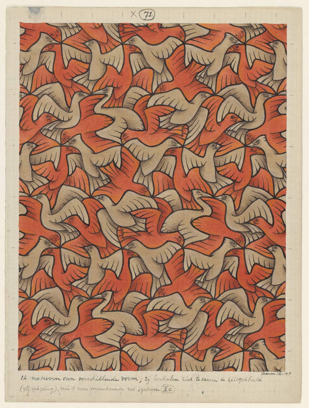 M.C. Escher, Regular division drawing no. 71, April 1948