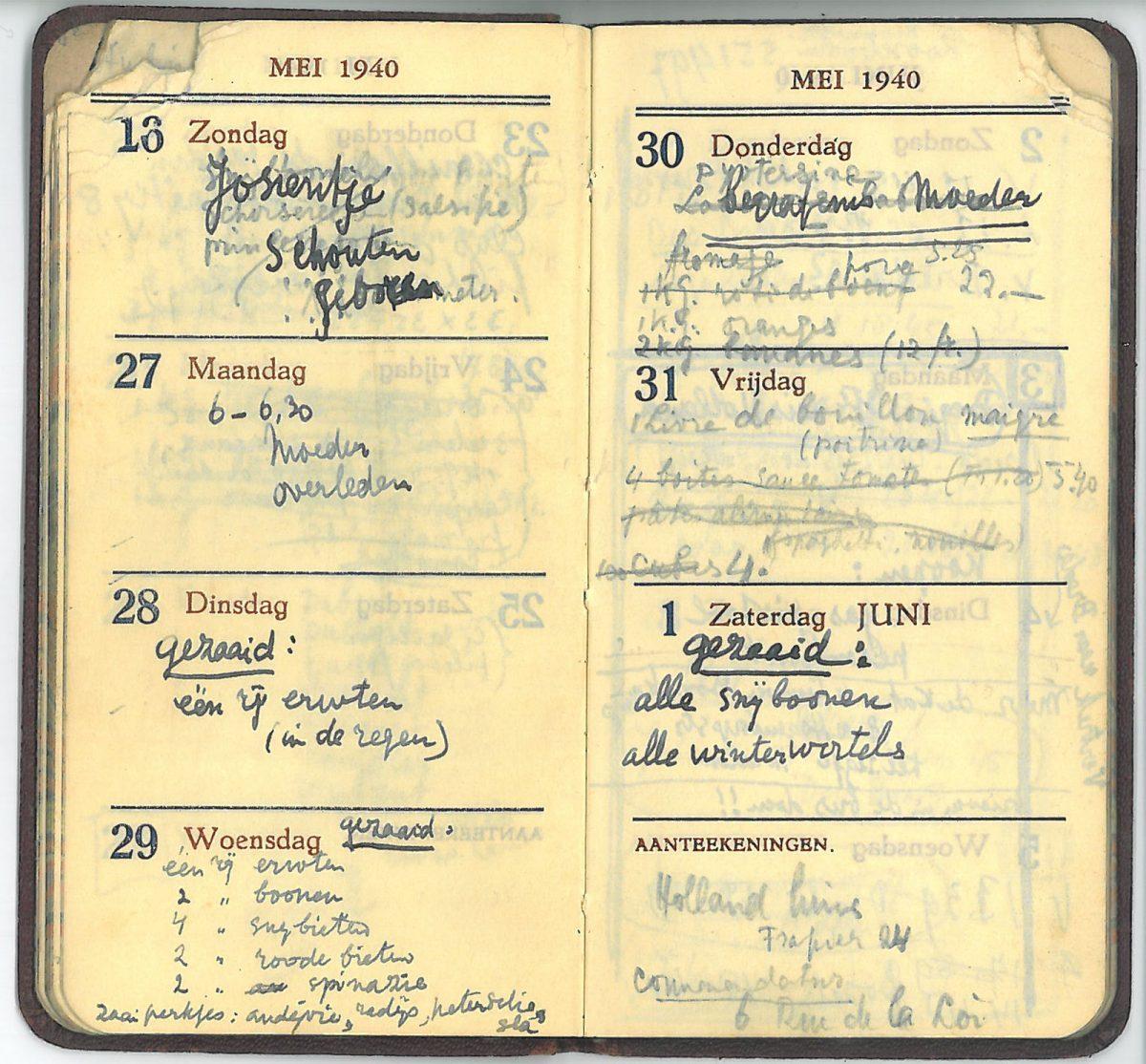 Pocket agenda M.C. Escher, 26 May - 1 June 1940