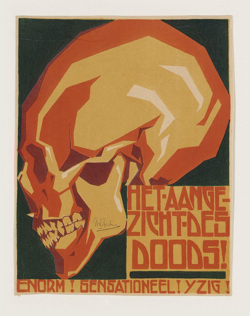 M.C. Escher, affiche, litho in oranje, paars, geel en groen, gedrukt in vier kleurgangen, 1920 of 1921