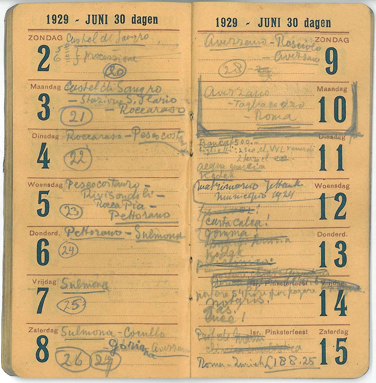 Zakagenda van Escher, 2-15 juni 1929