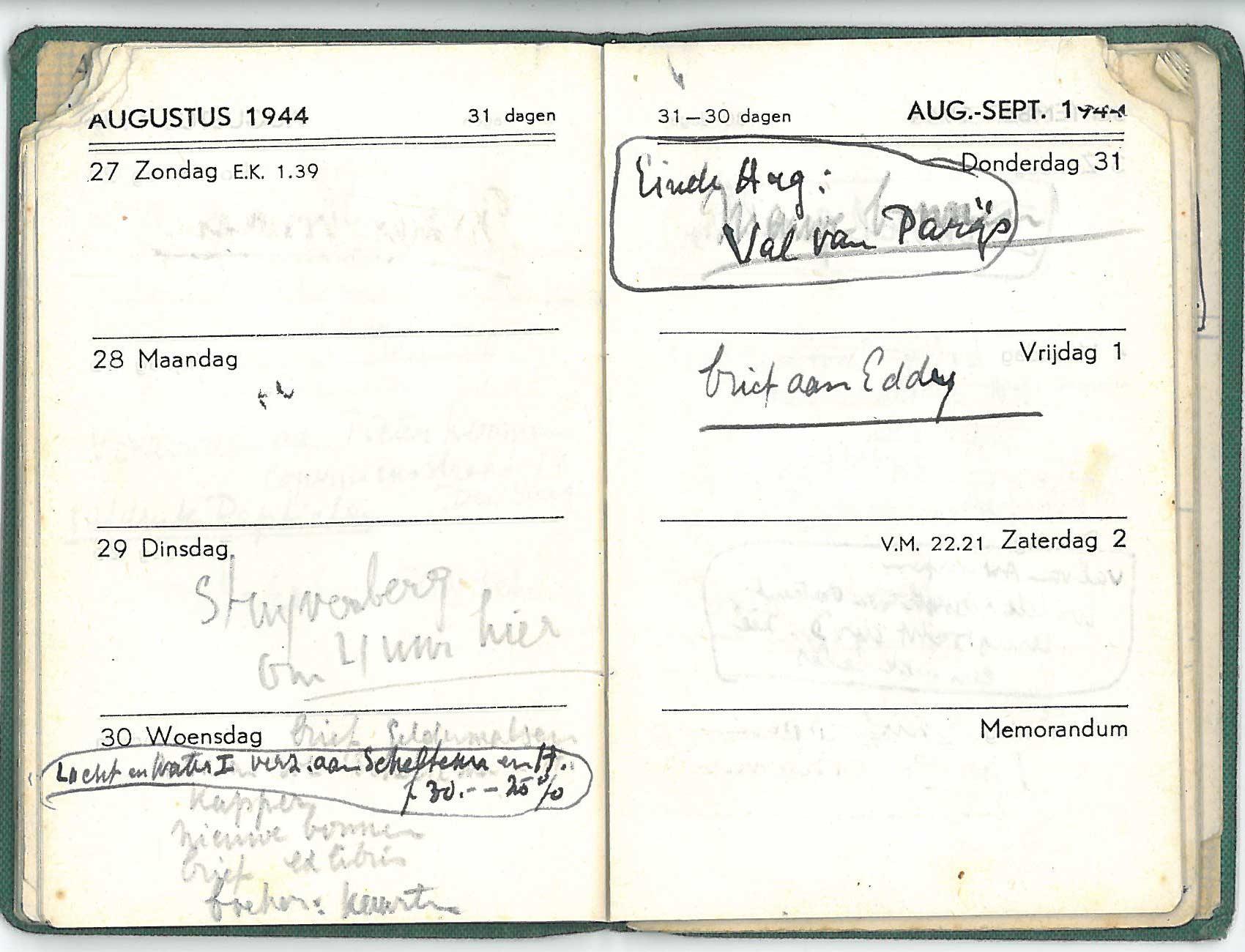 Aanvankelijk is Escher nog optimistisch. Op 31 augustus 1944 noteert hij dat Parijs is gevallen.