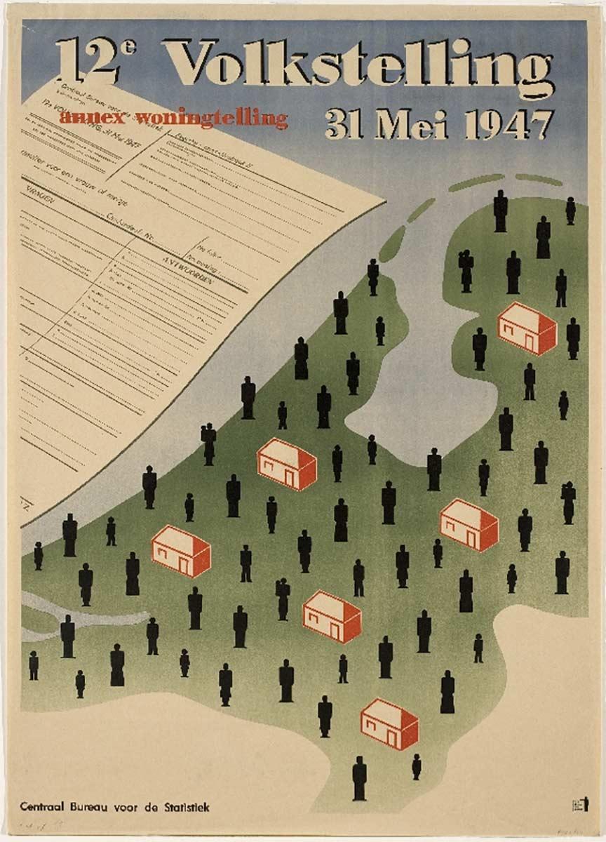 Gerd Arntz. 12e Volkstelling annex woningtelling. 31 Mei 1947. Centraal Bureau voor de Statistiek. Ned. Stichting voor Statistiek