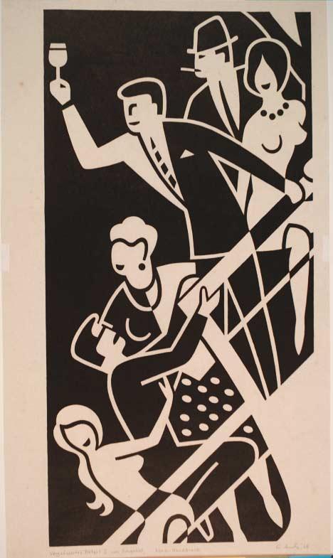 Gerd Arntz, Schaukel (Swing). linoleum cut, 1966 (detail)