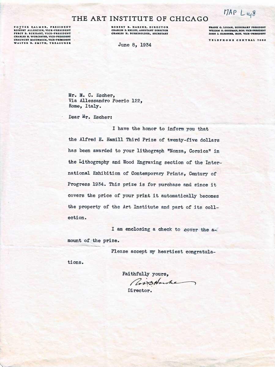 La lettera del Chicago Art Institute