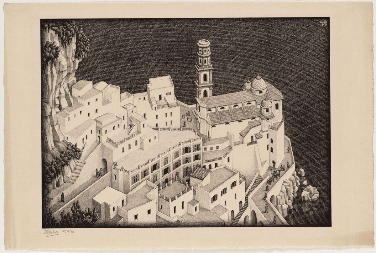 M.C. Escher, Atrani, Amalfi coast, lithography, August 1931