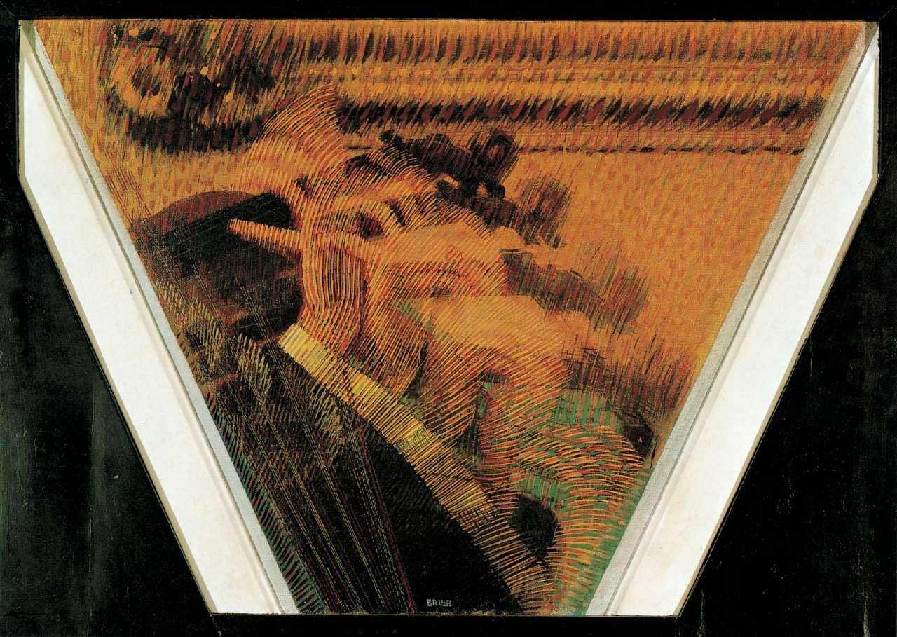 Giacomo Balla, Le Mani del Violinista, olieverf op doek, 1912. The Estorick Collection of Modern Italian Art