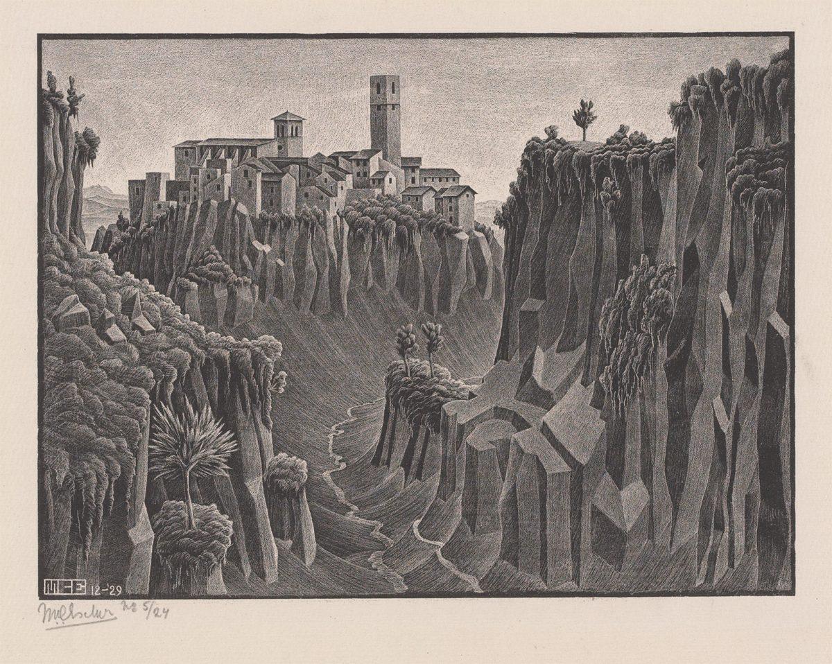 M.C. Escher, Barbarano, Cimino, litho, december 1929