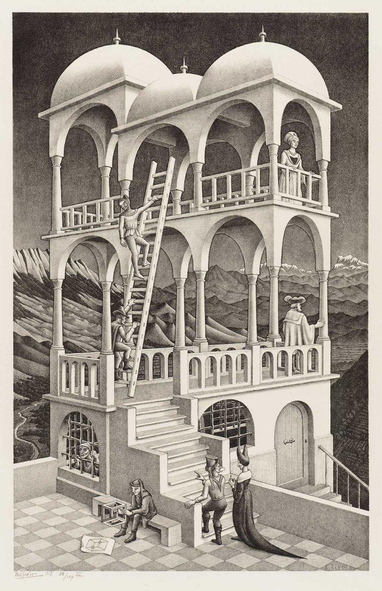 M.C. Escher, Belvedere, lithograph, May 1958