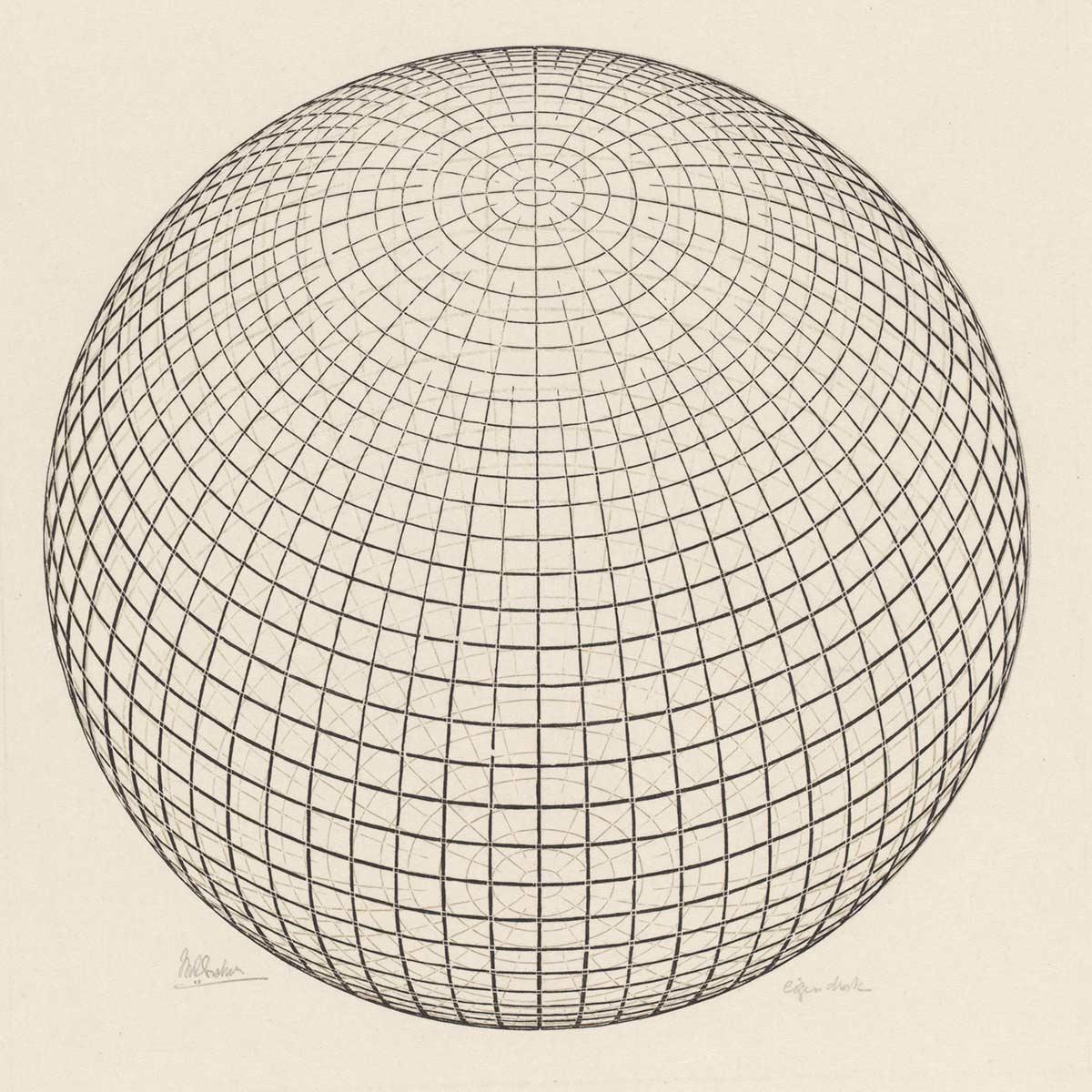 M.C. Escher, proof of Sphere Spirals, woodcut, October 1958
