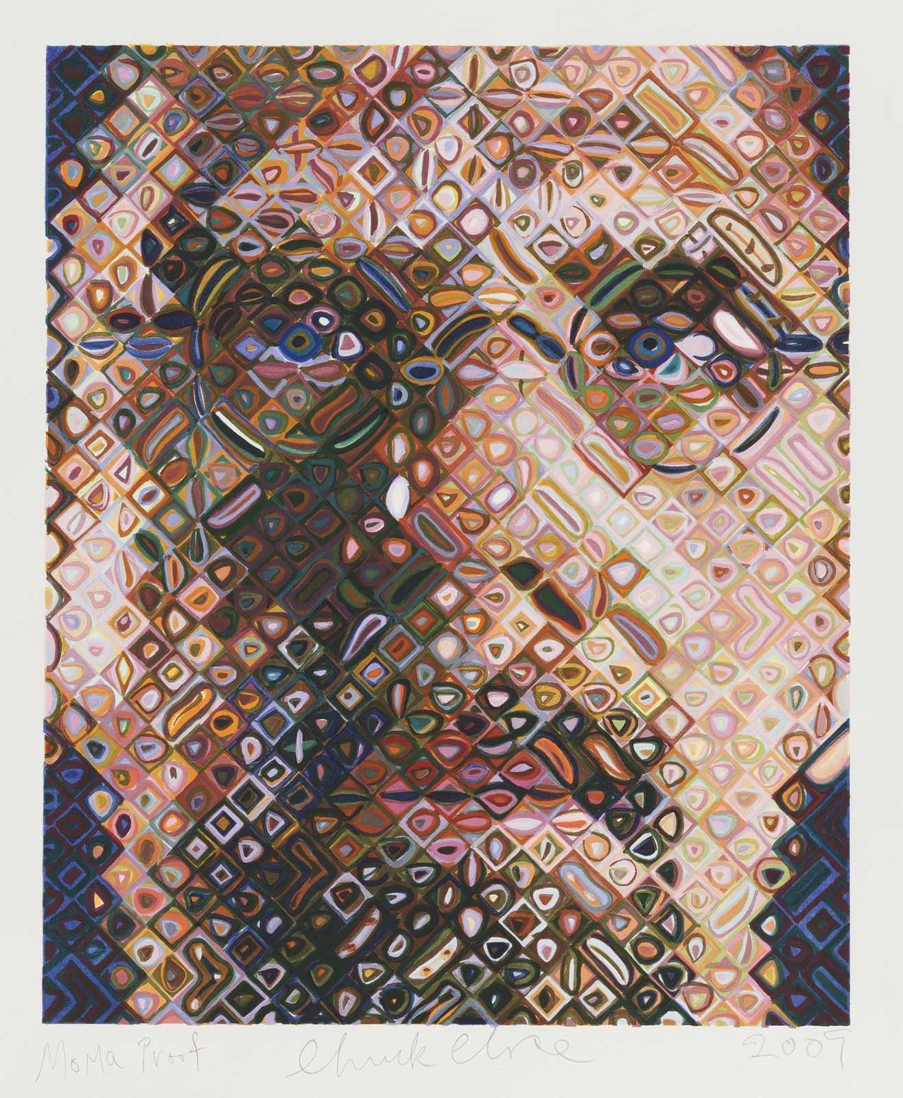 Chuck Close, Self-portrait, woodcut, 2009. Collection: MoMA