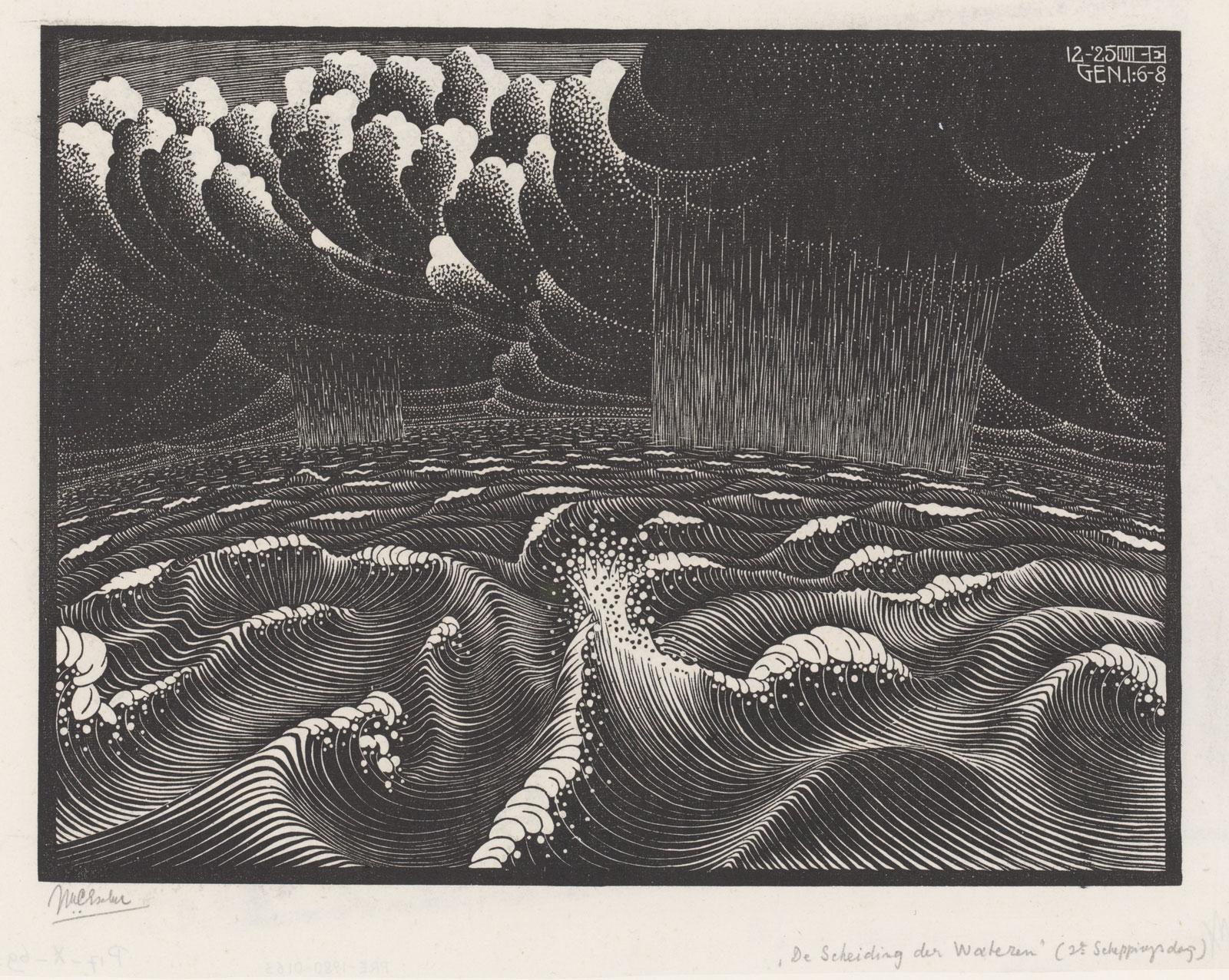 M.C. Escher, The Second Day of the Creation (The Division of the Waters), woodcut, December 1925
