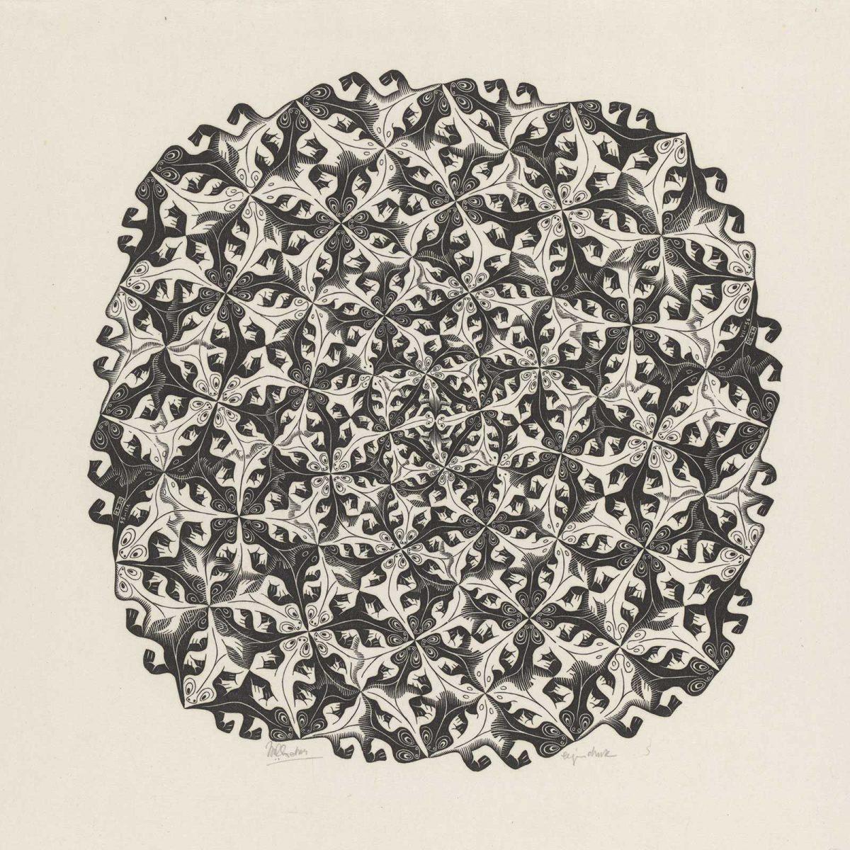 M.C. Escher, Deling, houtsnede, tweede staat, juli 1956