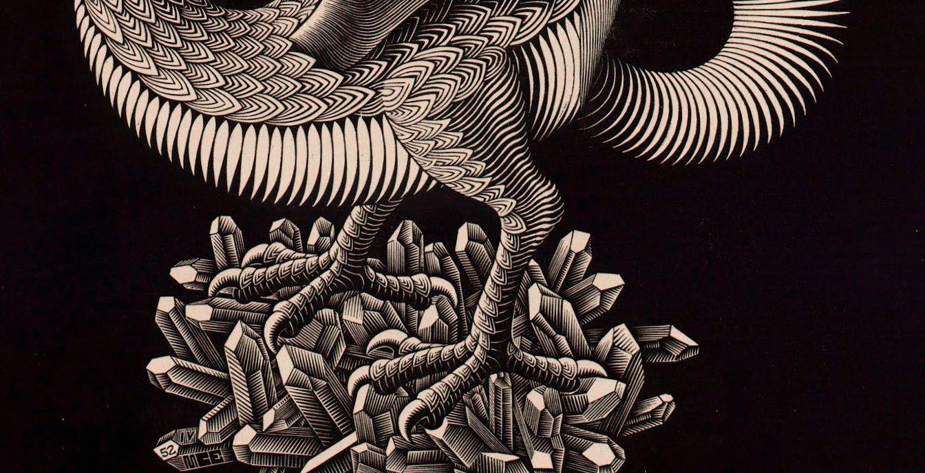 M.C. Escher, Dragon, wood engraving, March 1952 (detail legs)