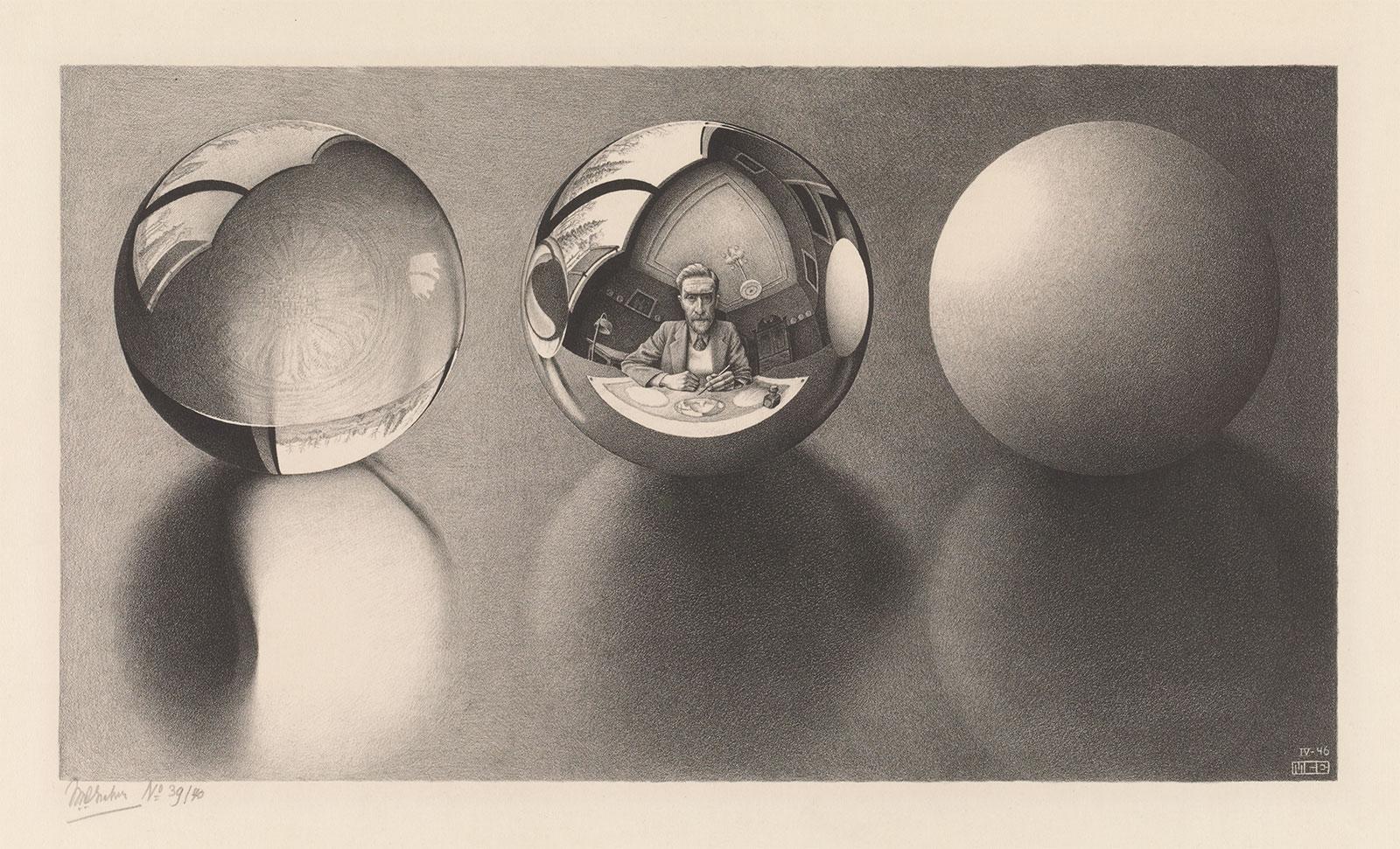 M.C. Escher, Three spheres II, lithograph, April 1946