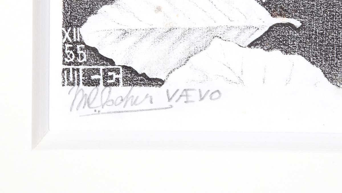 Escher did sometimes sign the VAEVO editions, like the Three Worlds series. He wrote ‘VAEVO’ on it in pencil.