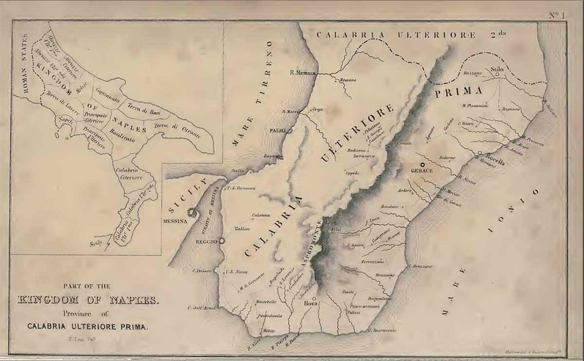 Edward Lear, Journals of a Landscape Painter in Southern Calabria, map of the region