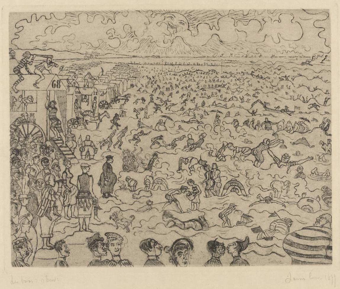 James Ensor, Les Bains à Ostende, etching, 1899. Collection: MOMA. At the time it could be seen at De Bois.