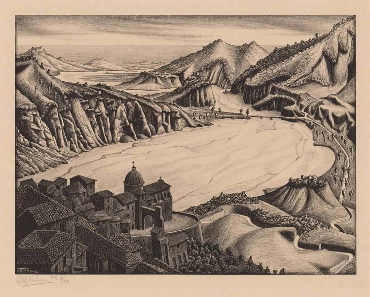 M.C. Escher, Fiumara (of Stilo), Calabria, lithograph, October 1930