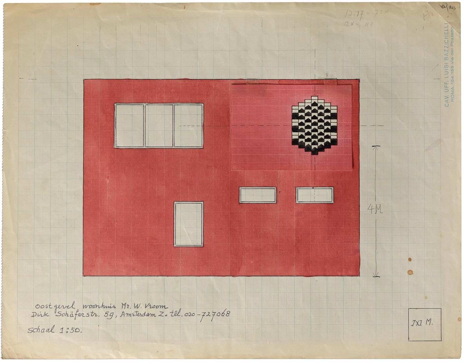 M.C. Escher, Facade design for the Vroom family home, ink and watercolour, 1959. Donation Vroom family collection
