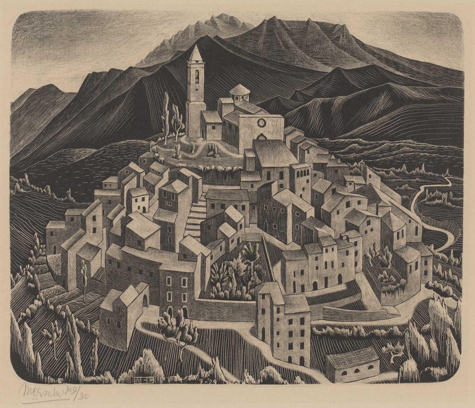 M.C. Escher, Goriano Sicoli, Abruzzo, lithograph, July 1929