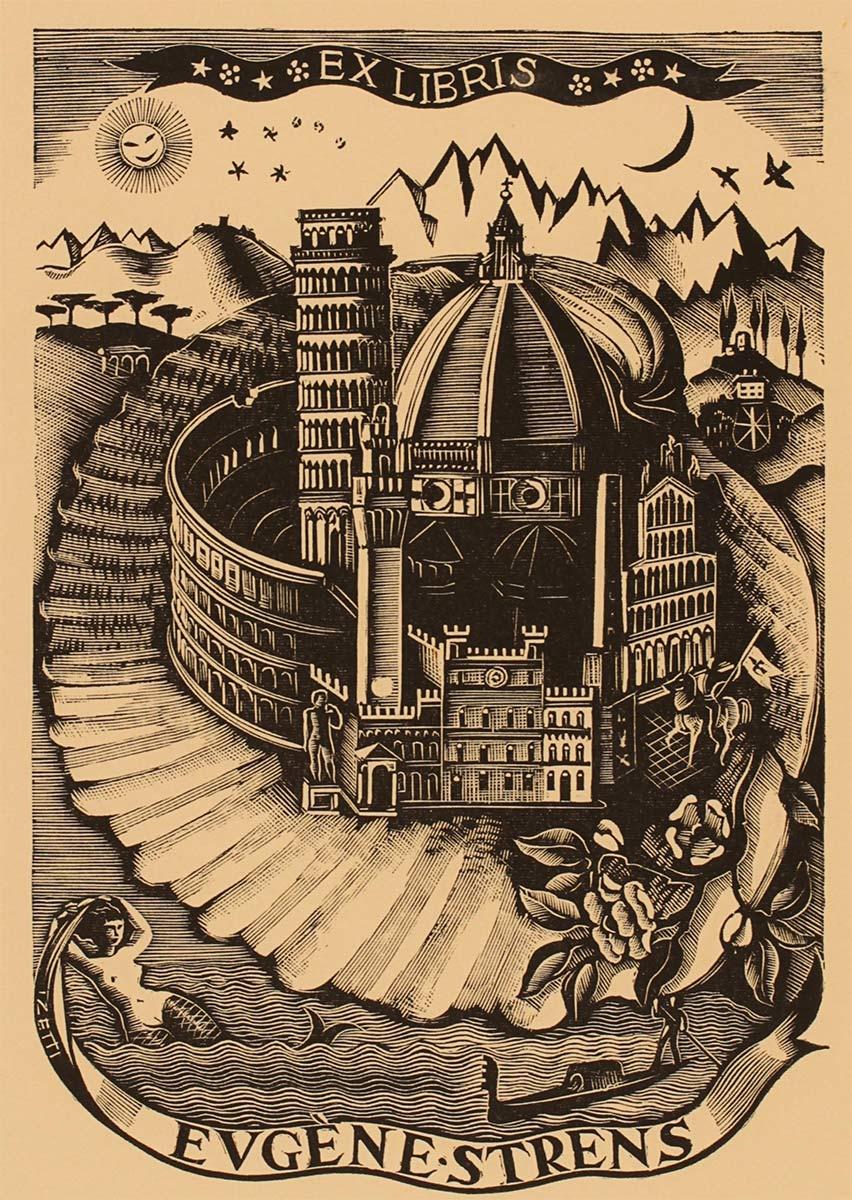 Italo Zetti, ex-libris zonder titel, houtgravure 1939