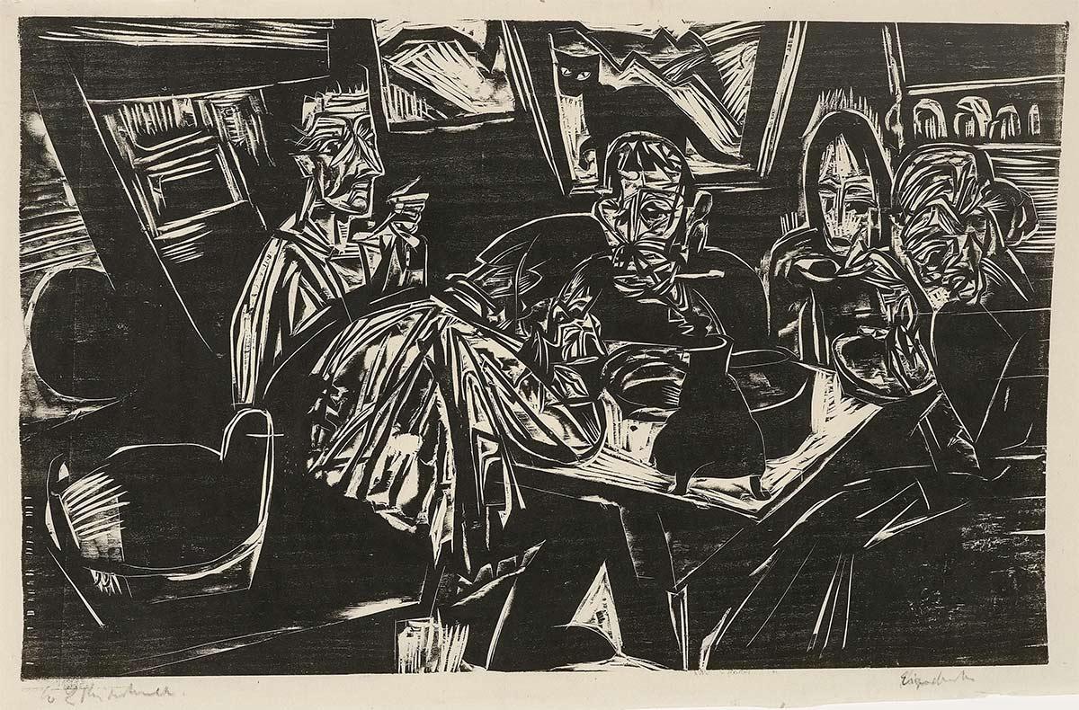 Ernst-Ludwig Kirchner, Das Mittagessen der Bauern, woodcut, 1920. Collection: Kirchner Museum Davos