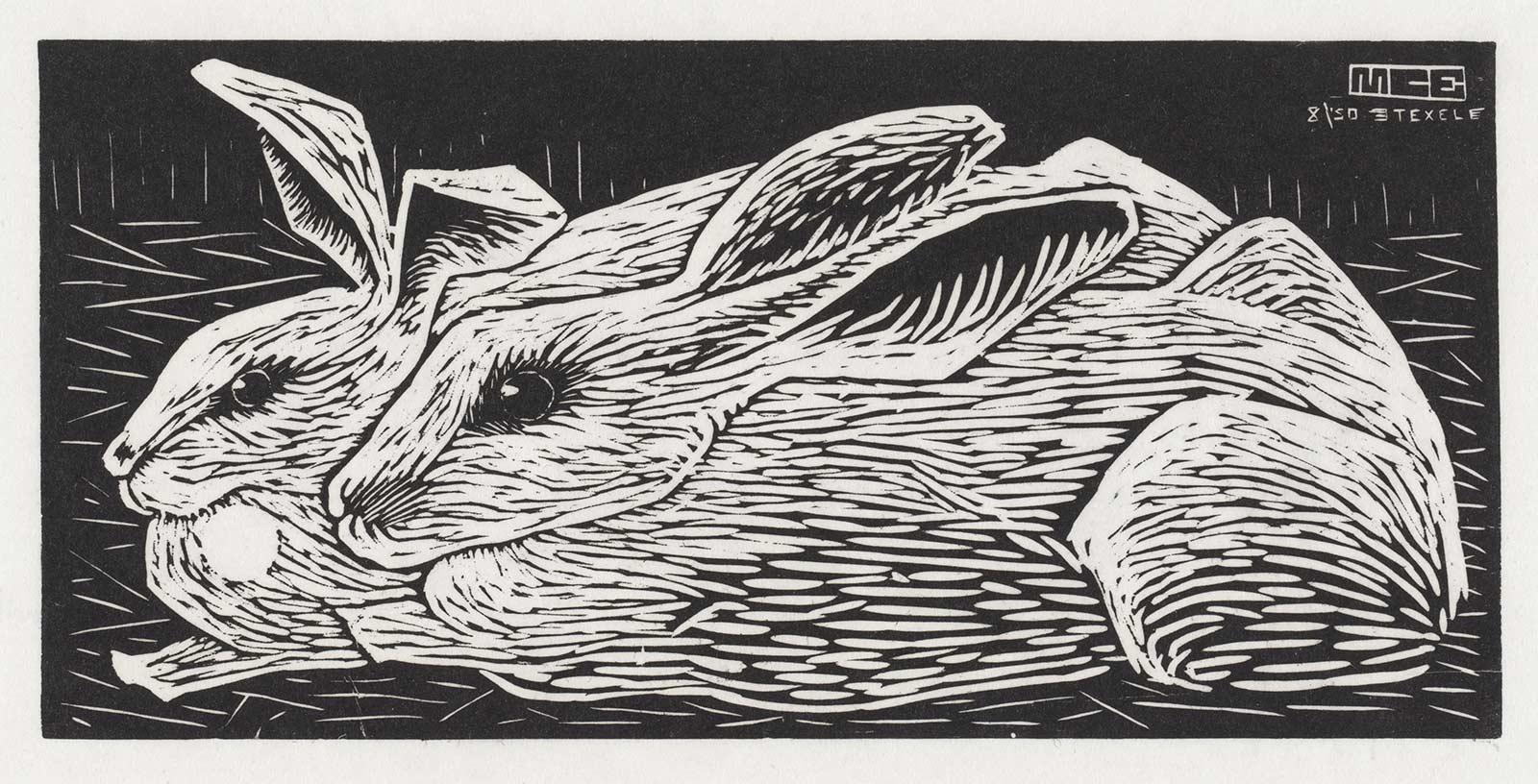 M.C. Escher, Konijnen, houtsnede, 1920