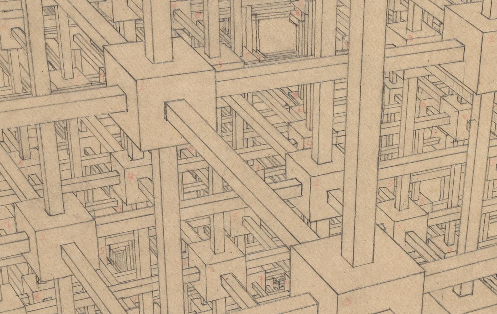 Study for Cubic Space Filling (detail), November 1952