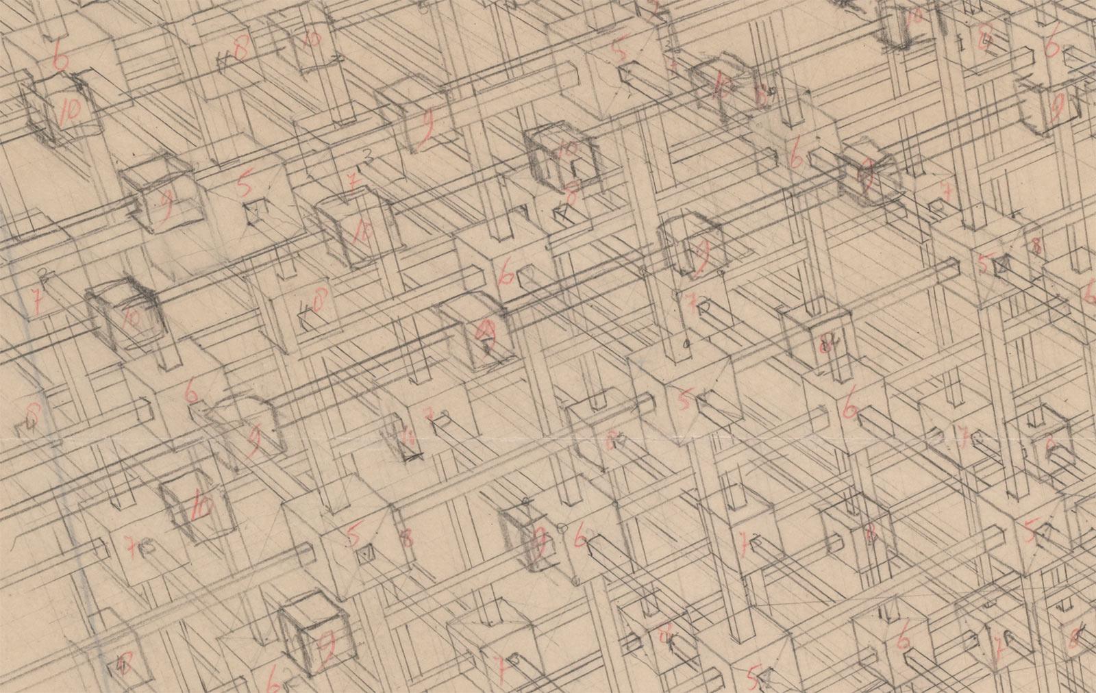 Study for Cubic Space Filling (detail), November 1952