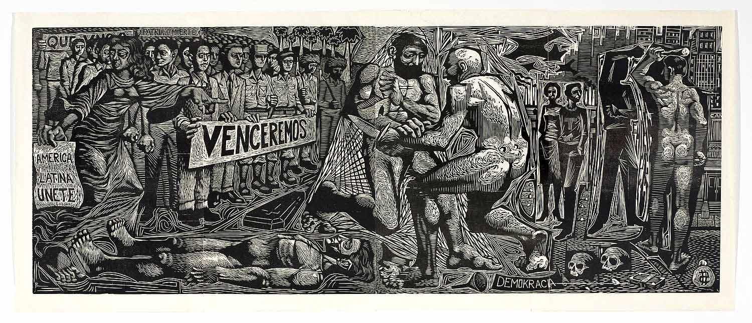 Luis Collazo, America Latina, Unete!, woodcut, 1960. Collection: UCLA Grunwald Center for the Graphic Arts, Hammer Museum